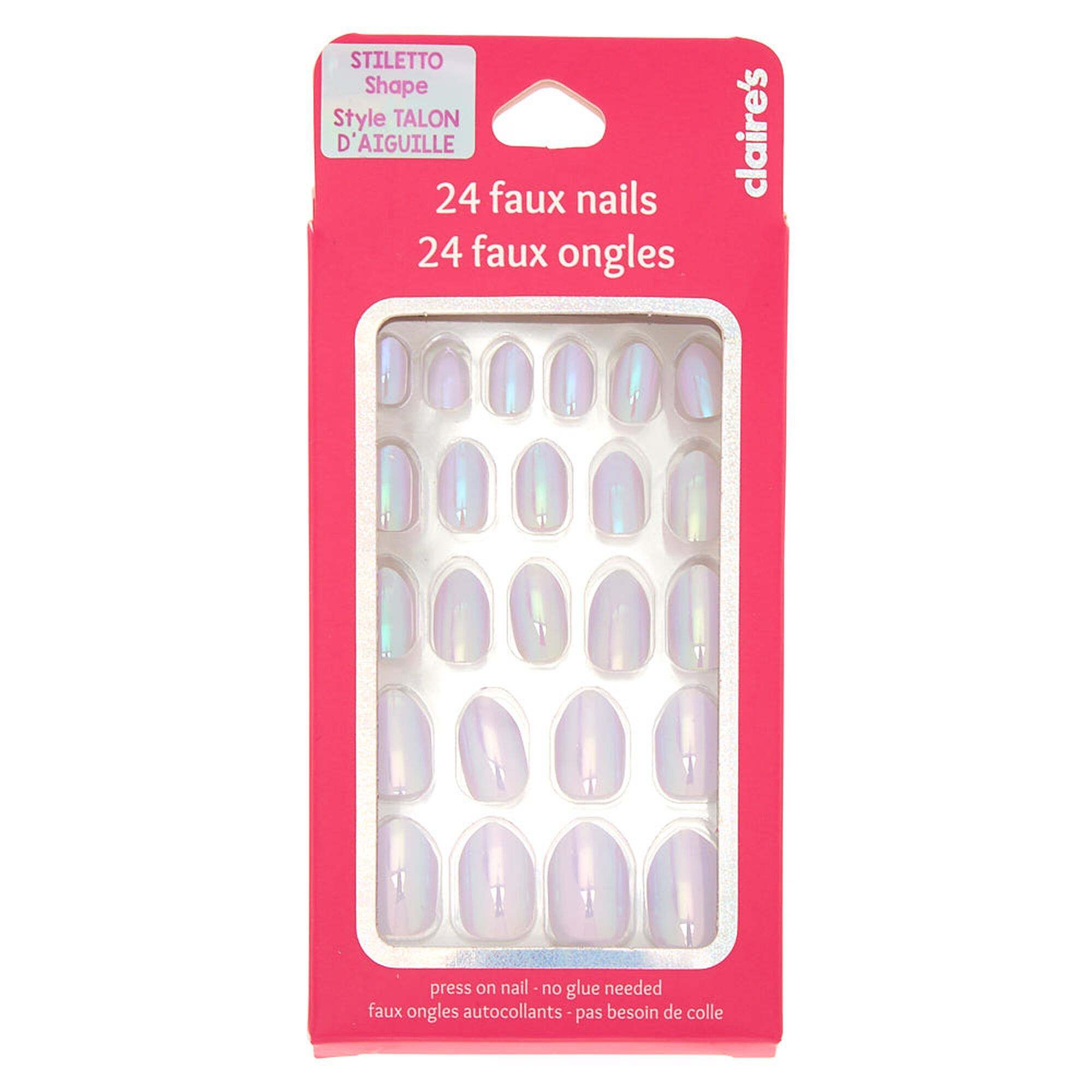 Iridescent Stiletto Press On Faux Nail Set - 24 Pack,