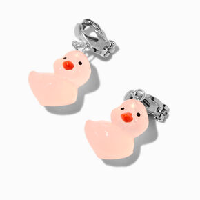 Pink Glow in the Dark Rubber Duck 0.5&quot; Clip-On Drop Earrings,