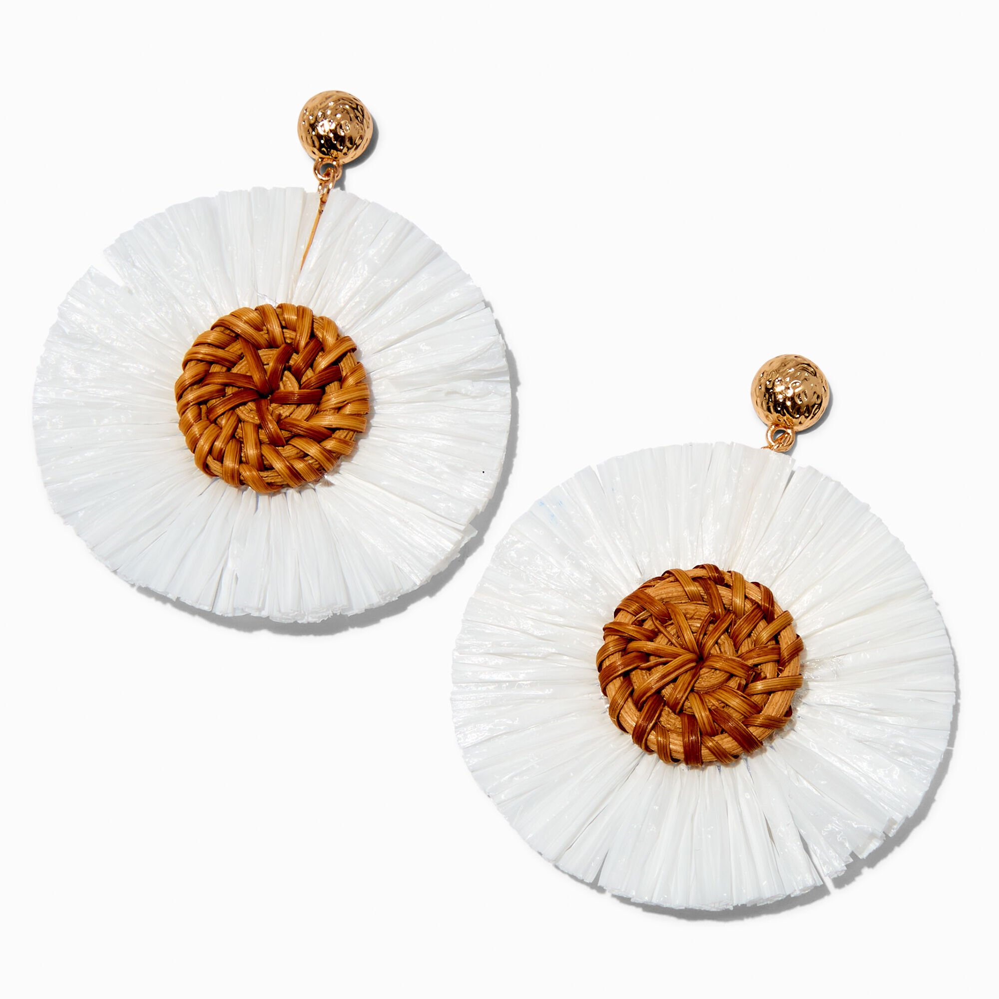 View Claires GoldTone Raffia Daisy 3 Drop Earrings White information