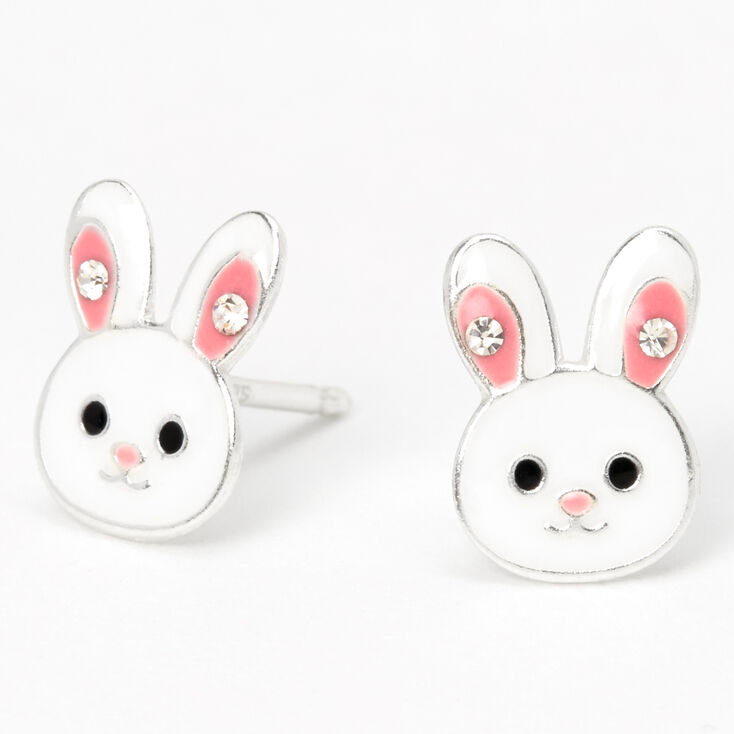 Sterling Silver Bunny Stud Earrings - White | Claire's US