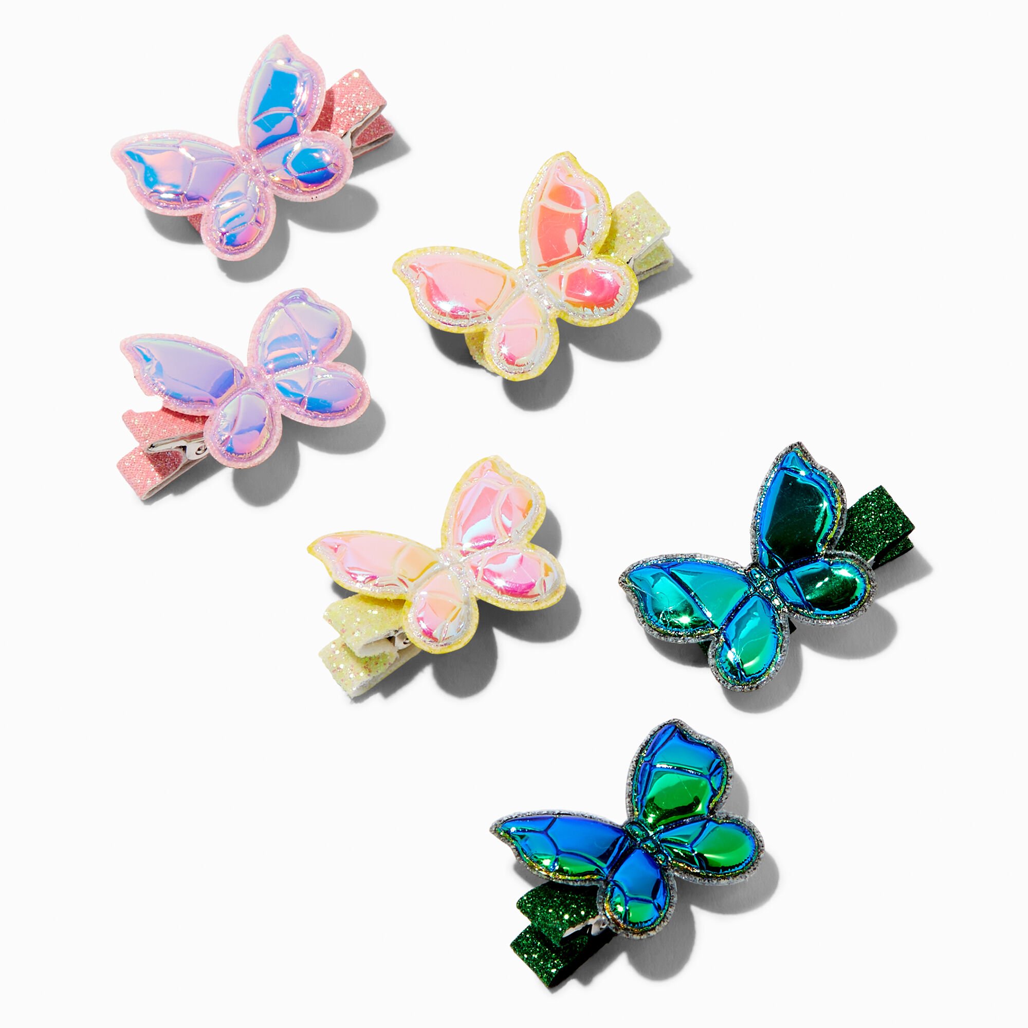 View Claires Holographic Butterfly Hair Clips 6 Pack information