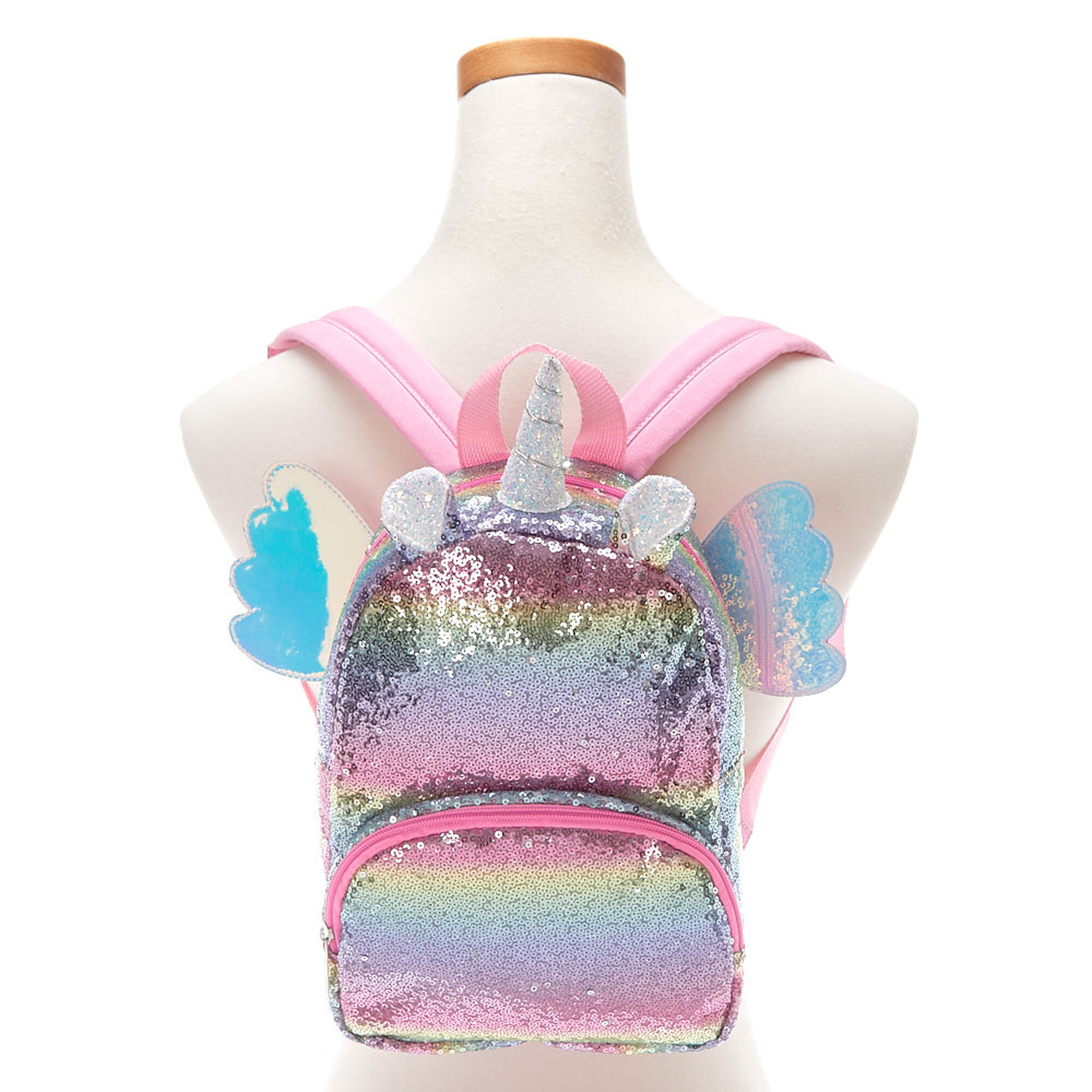 Claire S Club Rainbow Flying Unicorn Sequins Medium Backpack
