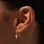 Pearl Cross Gold-tone Drop Earrings,