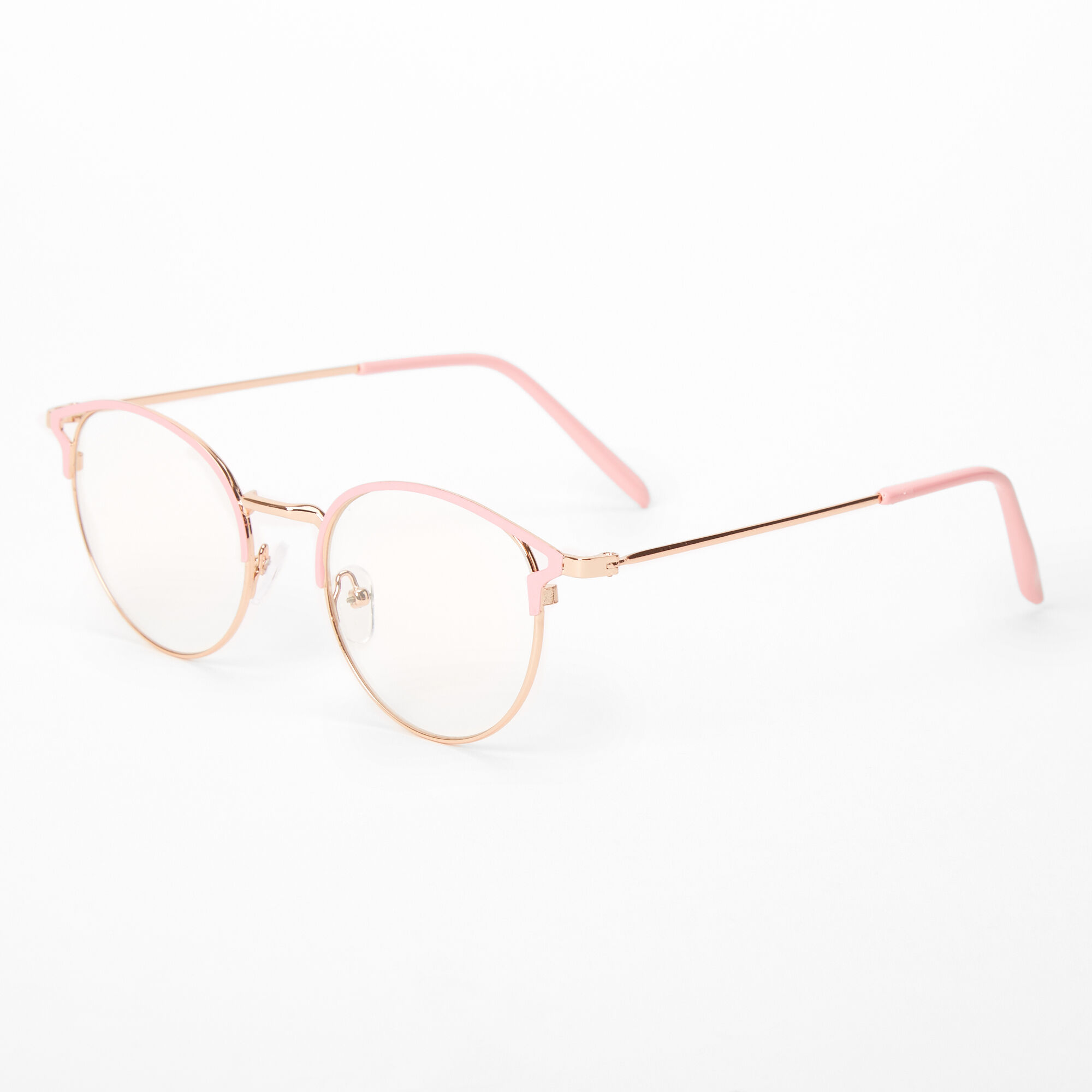 Claire's Lunettes à verres transparents couleur dorée et roses avec ligne de sourcils ronde