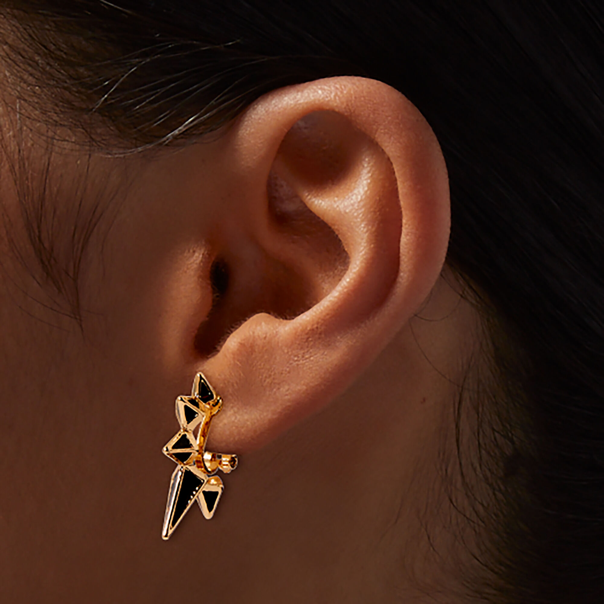 Gold tone Black Spike 10MM Clip On Hoop Earrings Claire s US