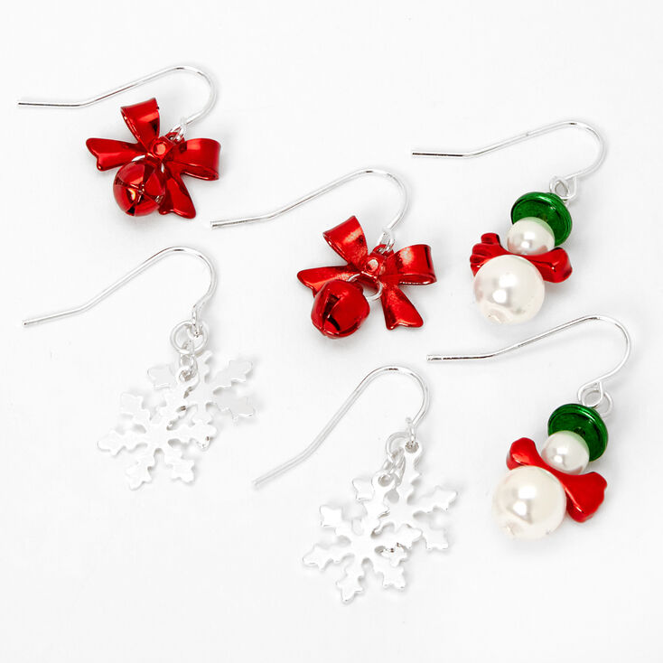 Christmas Silver 1&#39;&#39; Snowflake Drop Earrings - 3 Pack,