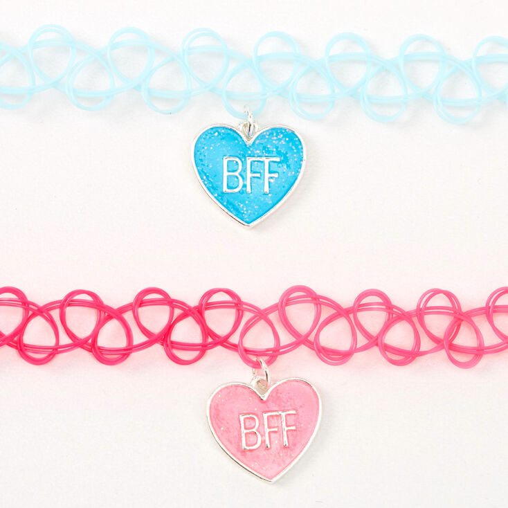 Ras De Cou Effet Tatouage Cœur Bleu Et Rose Best Friends Lot De 2 Claire S Fr