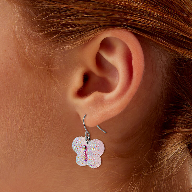 Pink Butterfly Textured Drop Earrings,
