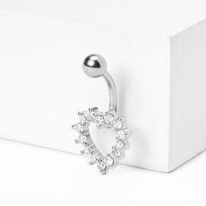 Silver-tone 14G Crystal Cutout Heart Dangle Belly Ring,
