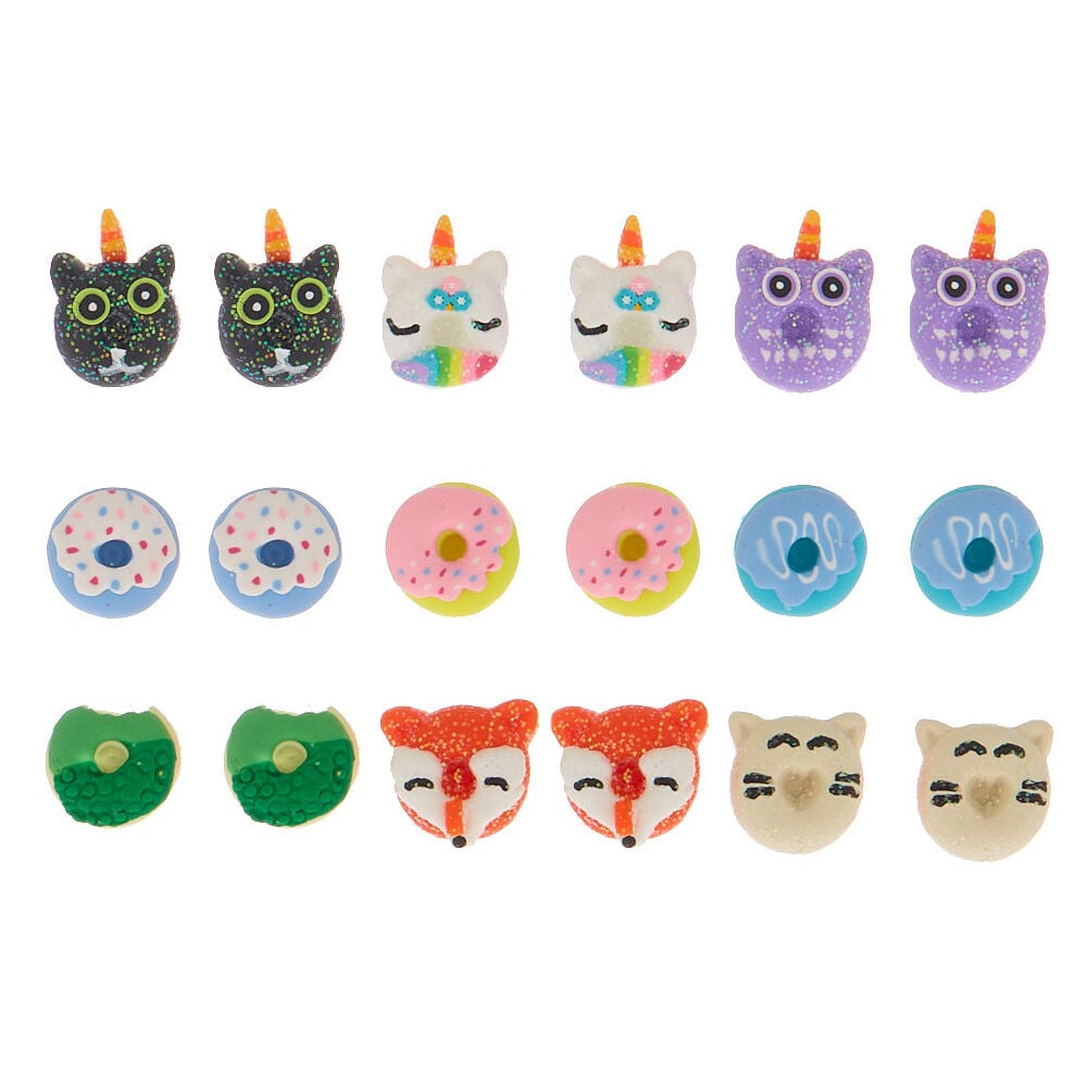 Animal Donut Stud Earrings 9 Pack