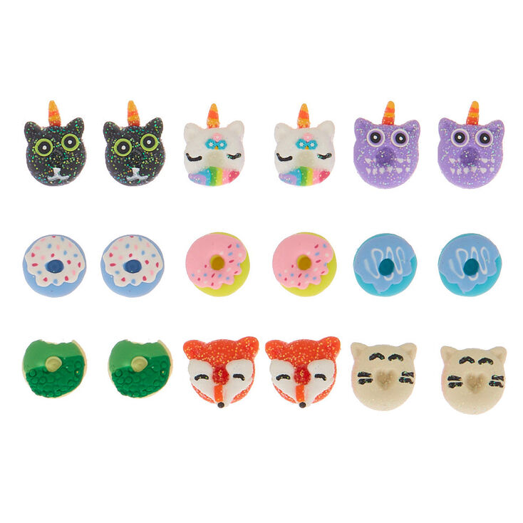 Animal Donut Stud Earrings - 9 Pack,