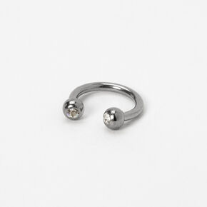 16G Silver-tone Titanium Crystal Horseshoe Septum Nose Ring,