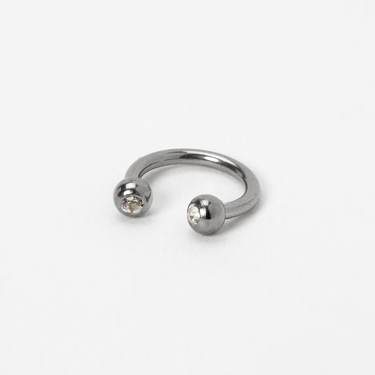 16G Silver-tone Titanium Crystal Horseshoe Septum Nose Ring,