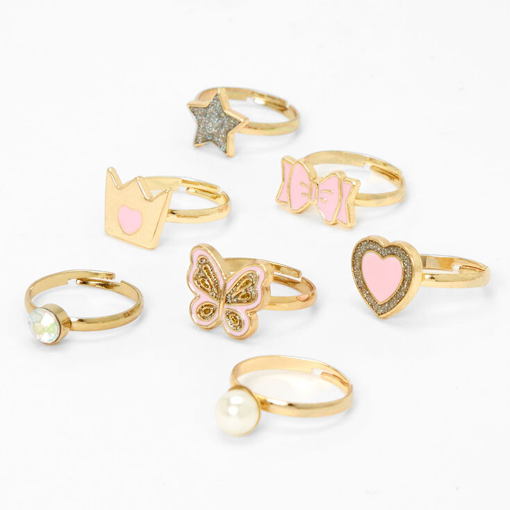 Claire&#39;s Club Gold Glitter Rings - 7 Pack,