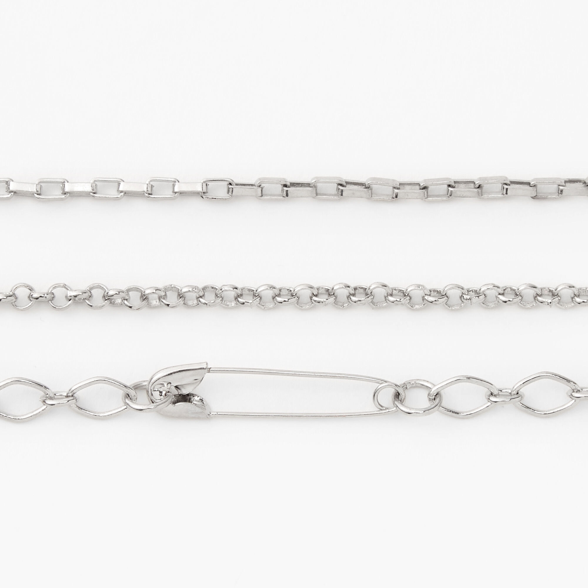 Silver Paperclip Chain Choker Necklaces - 3 Pack,