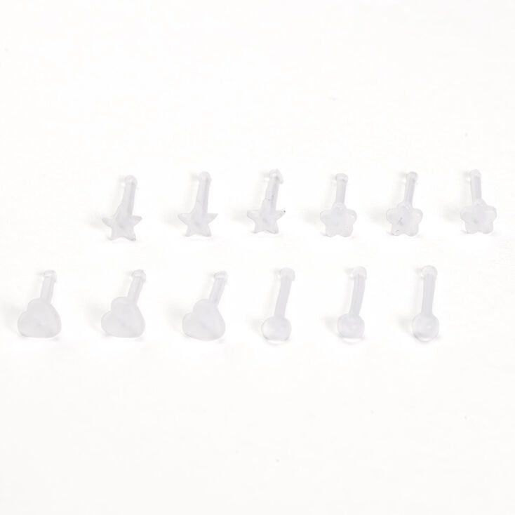 Clear 20G Flower Heart Star Nose Retainers - 12 Pack,