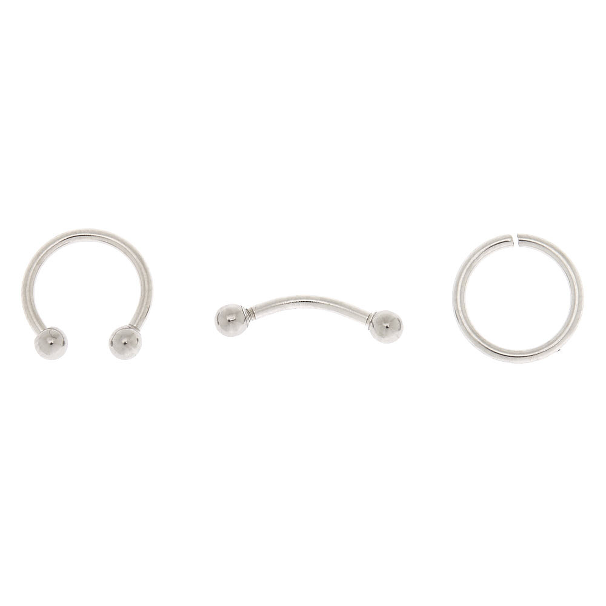 Silver 22G Rook Stud & Hoop Earrings - 3 Pack | Claire's