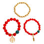 Tree of Life Marble Beaded Stretch Bracelets - Red, 3 Pack,