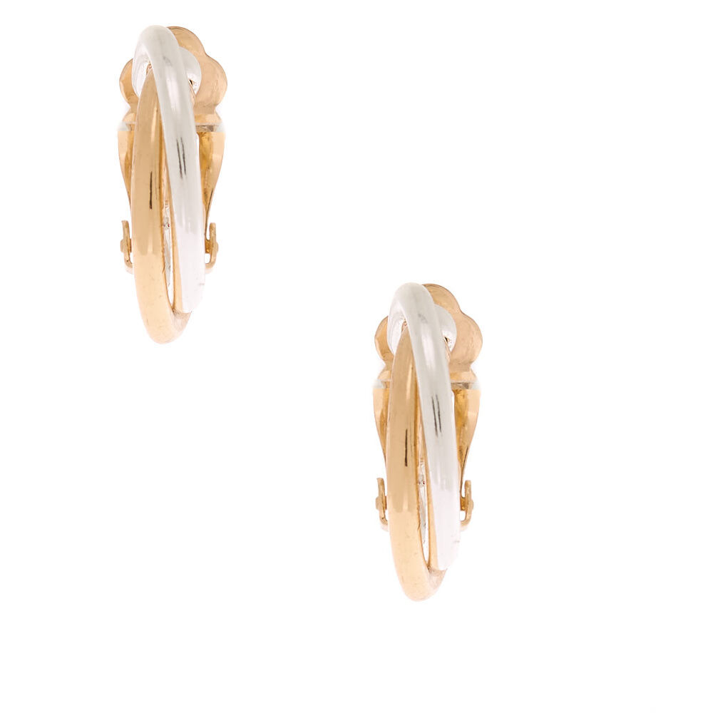 Mixed Metal 10MM Twist Clip On Hoop Earrings,