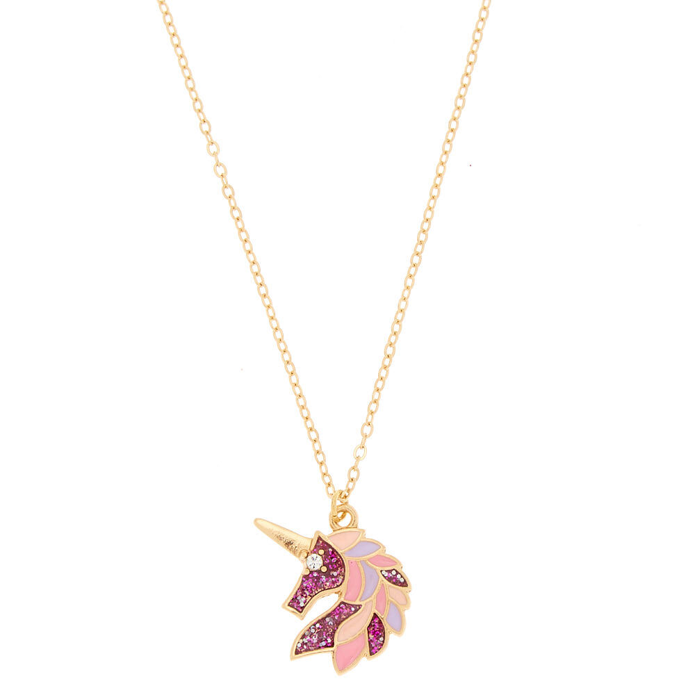 Glitter Unicorn Pendant Necklace - Pink,
