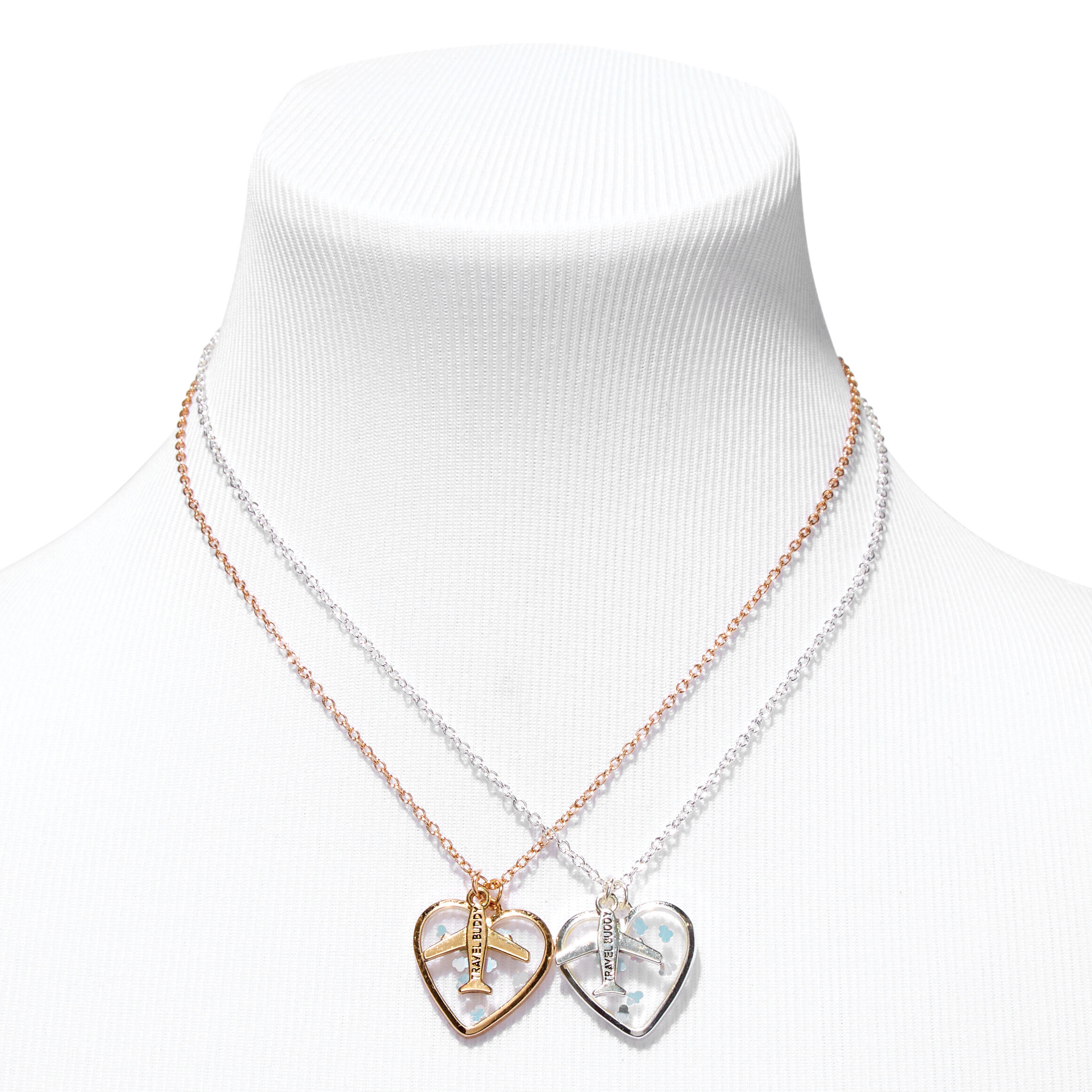 Best Friends Travel Buddy Airplane Heart Pendant Necklace Set (2 Pack),