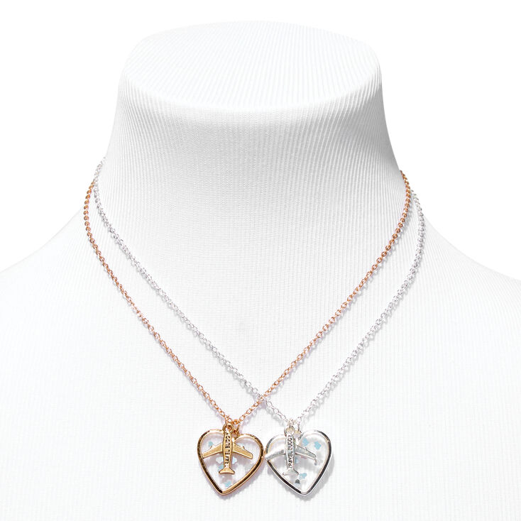 Best Friends Travel Buddy Airplane Heart Pendant Necklace Set &#40;2 Pack&#41;,