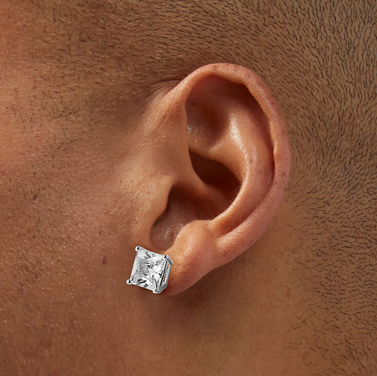 C LUXE by Claire&#39;s Sterling Silver Cubic Zirconia 8mm Square Stud Earrings,