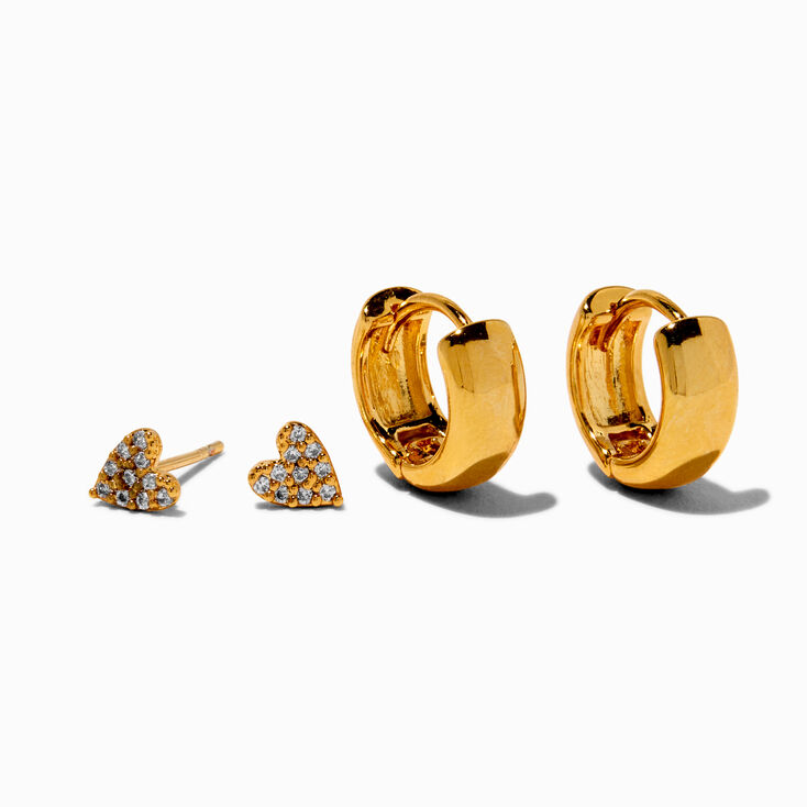C LUXE by Claire&#39;s 18kt Gold Plated Crystal Heart Studs &amp; Hoop Earrings - 2 Pack,