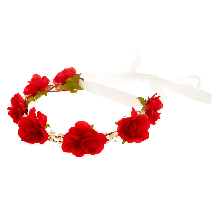 Claire's Bandeau à fleurs rouges et blanches