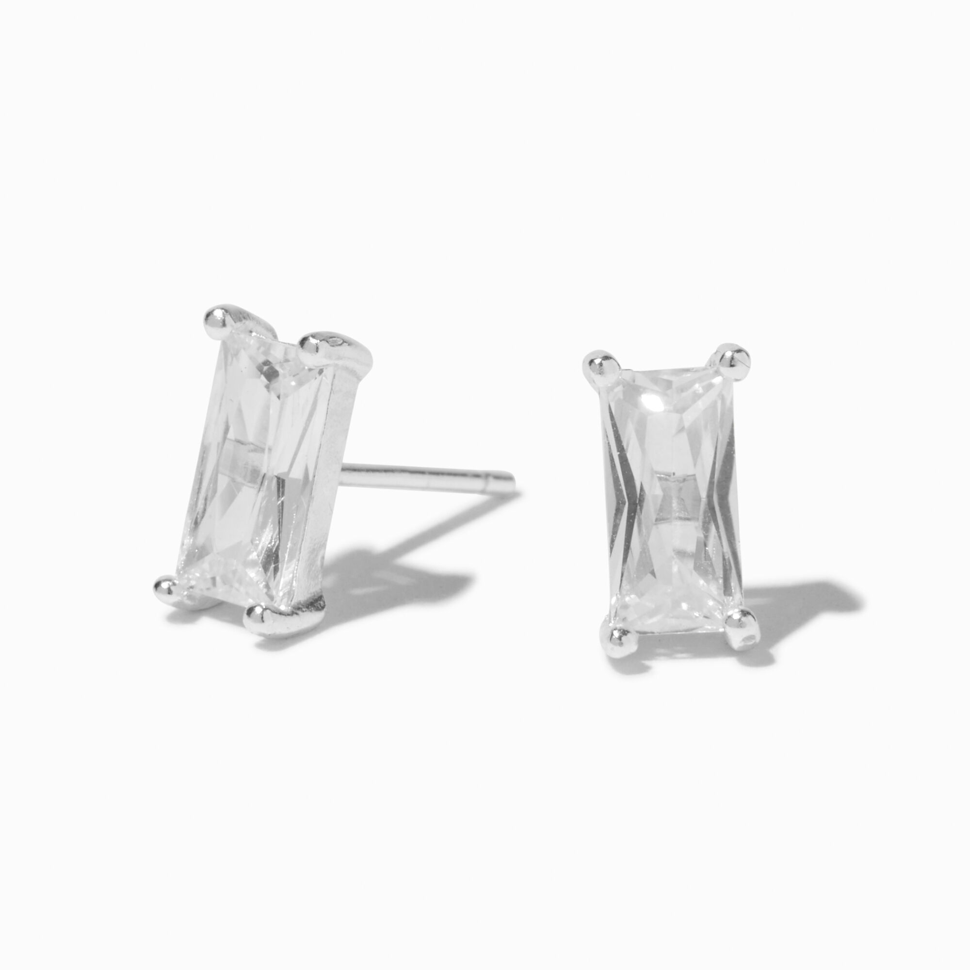 View Claires Cubic Zirconia 4X8MM Baguette Stud Earrings Silver information