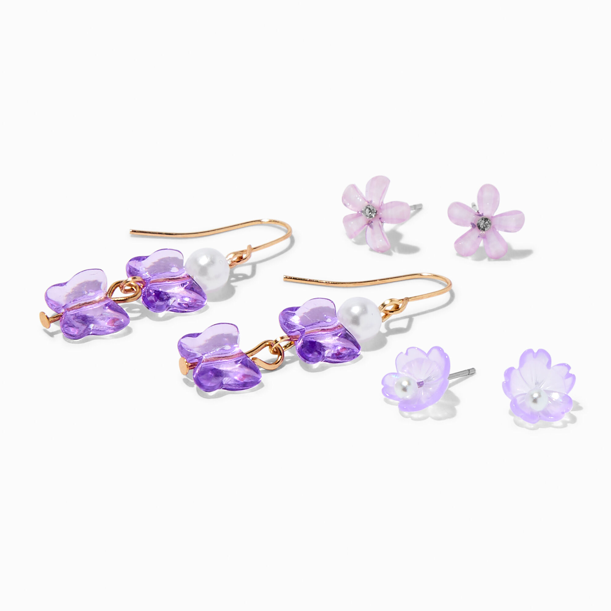 View Claires Flowers Earring Set 3 Pac Purple information