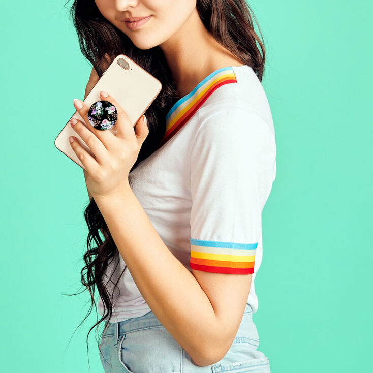 PopSocket PopGrip noir &agrave; motif floral,
