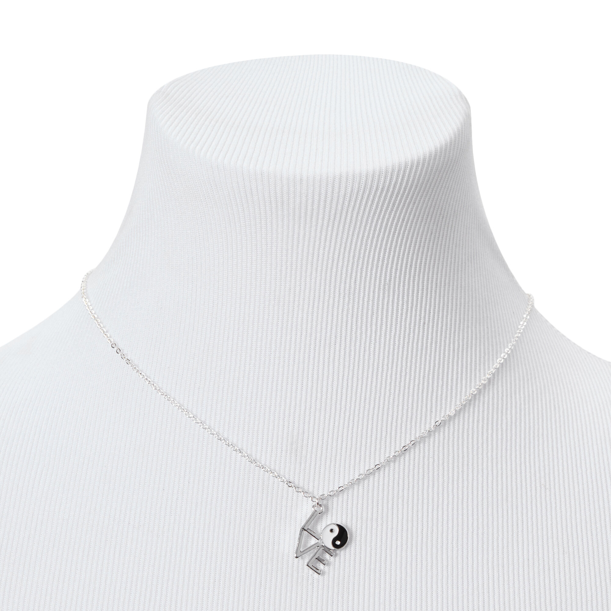 Yin Yang Love 16" Silver Pendant Necklace,