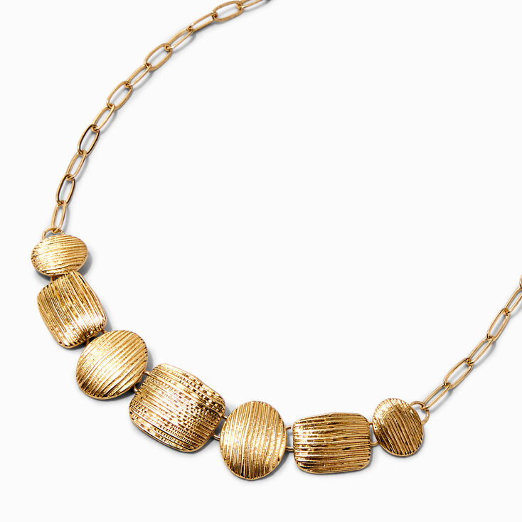 Gold-tone Textured Shapes Mini Bib Statement Necklace,
