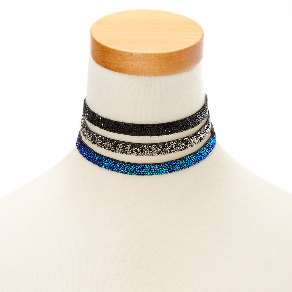 Black & Silver Gem Choker Necklace,