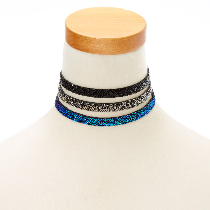 Black &amp; Silver Gem Choker Necklace,