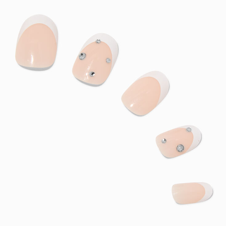 French Tip Bling Medium Oval Vegan Faux Nail Set - 24 Pack,