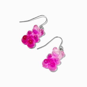 Pink Glitter Gummy Bear 0.5&quot; Drop Earrings,