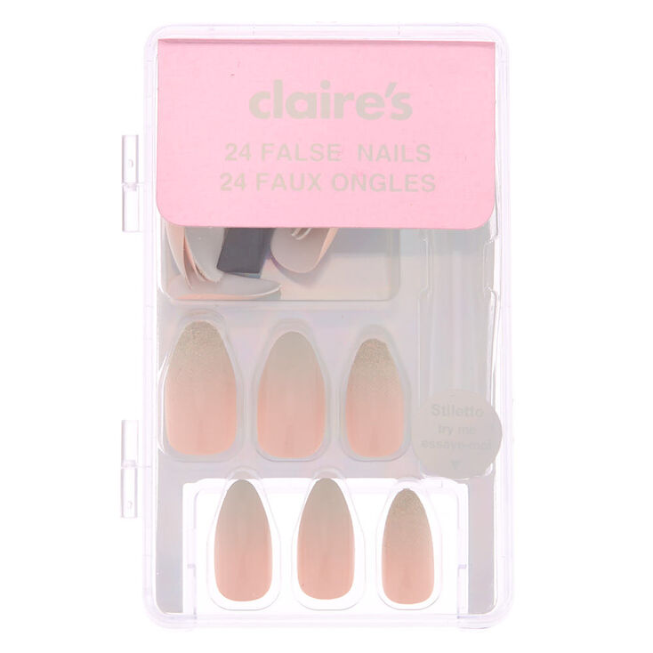 Claire's Faux ongles à paillettes effet dégradé - Rose, lot de 24