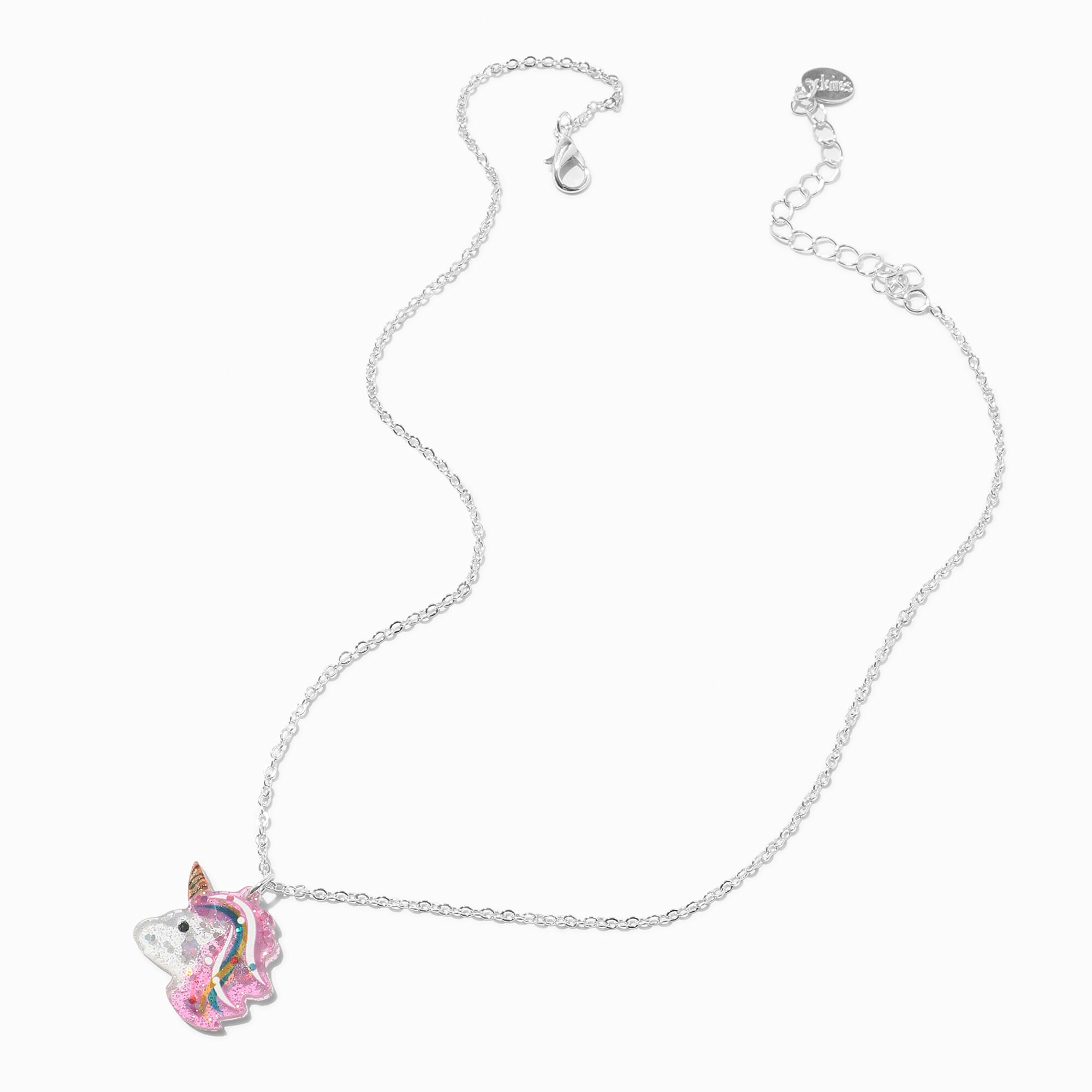 Silver tone Glitter Unicorn Pendant Necklace