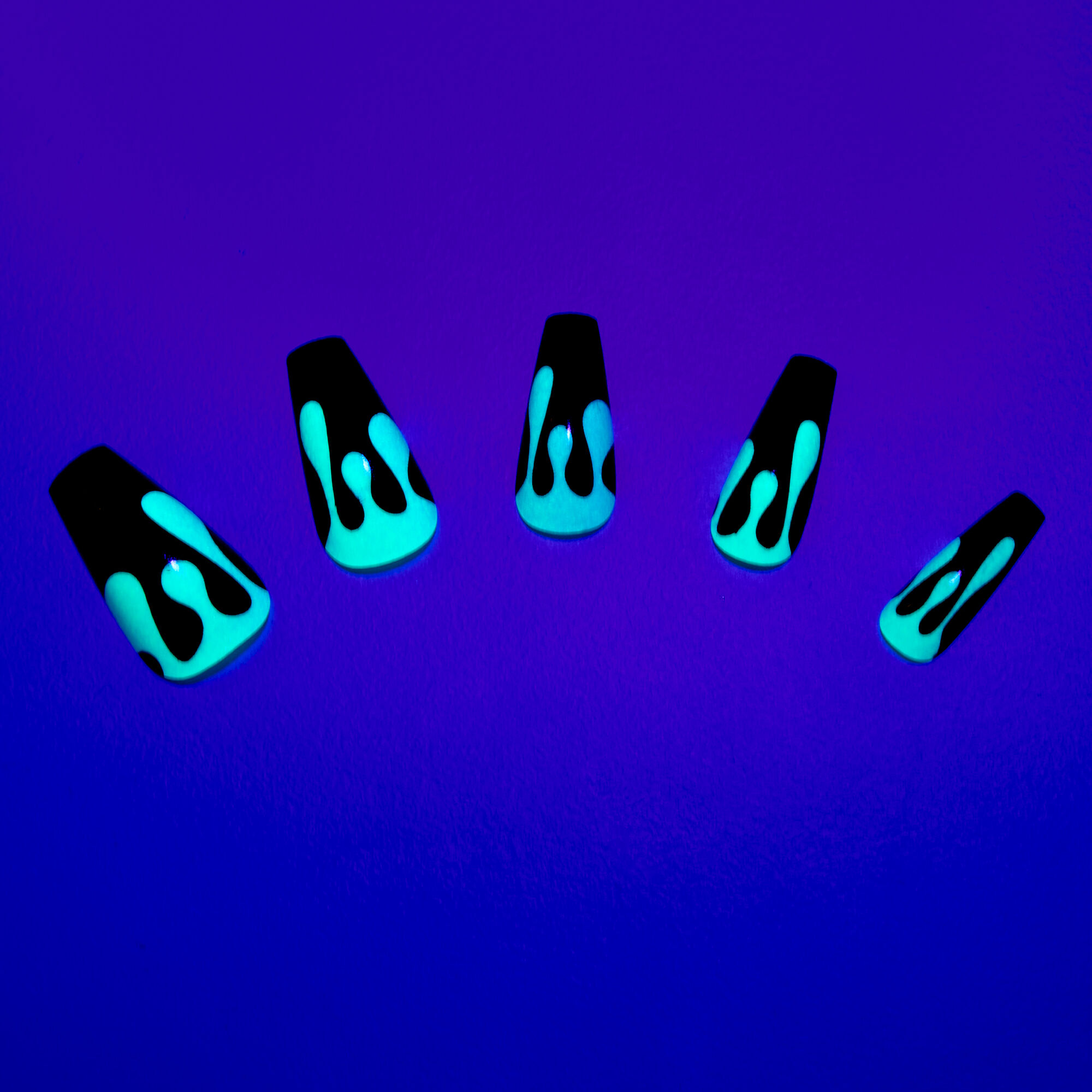 Black & Green Drip Squareletto Vegan Faux Nail Set - 24 Pack,