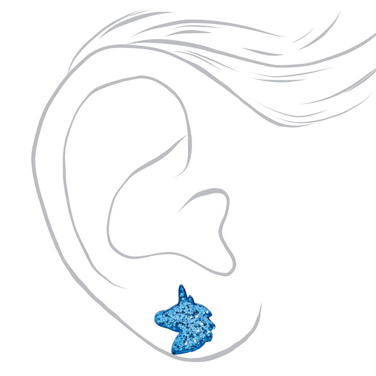 Glittery Unicorn Stud Earrings- Blue,
