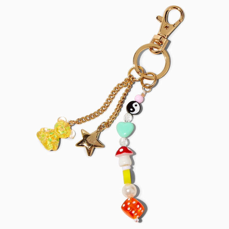 Glitter Gummy Bear &amp; Beaded Icons Keychain,