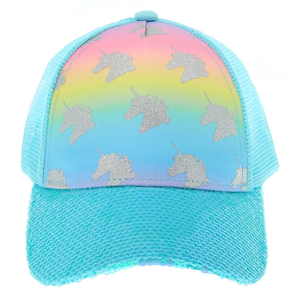 Casquette de baseball turquoise imprimé licorne arc-en-ciel,