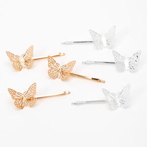 Gold &amp; Silver Butterfly Hair Pins - 6 Pack,