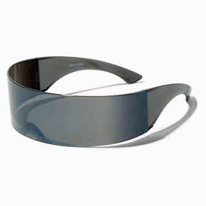 Sleek Black Wraparound Shield Sunglasses,