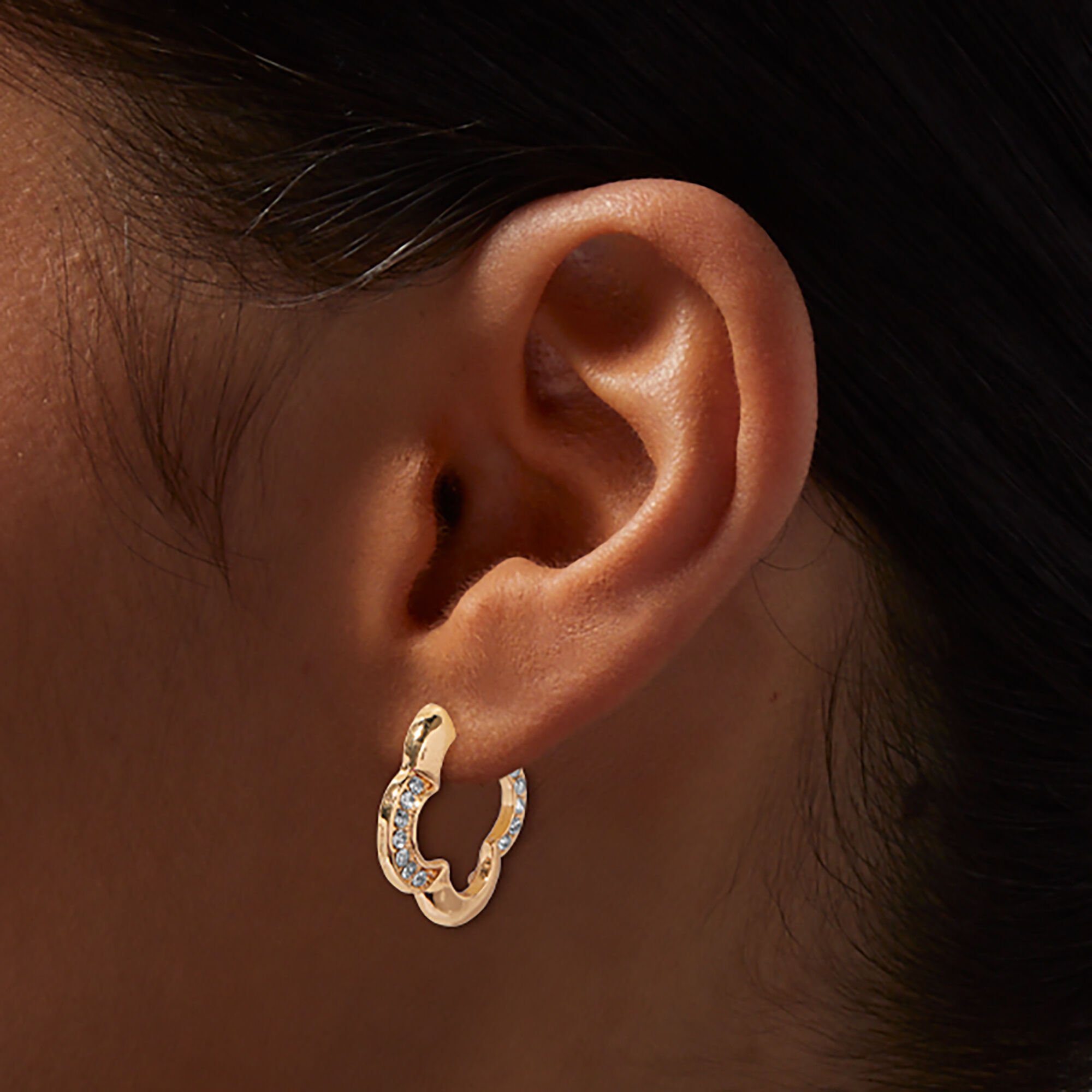 Gold-tone Crystal Pavé Clover Hoop Earrings,