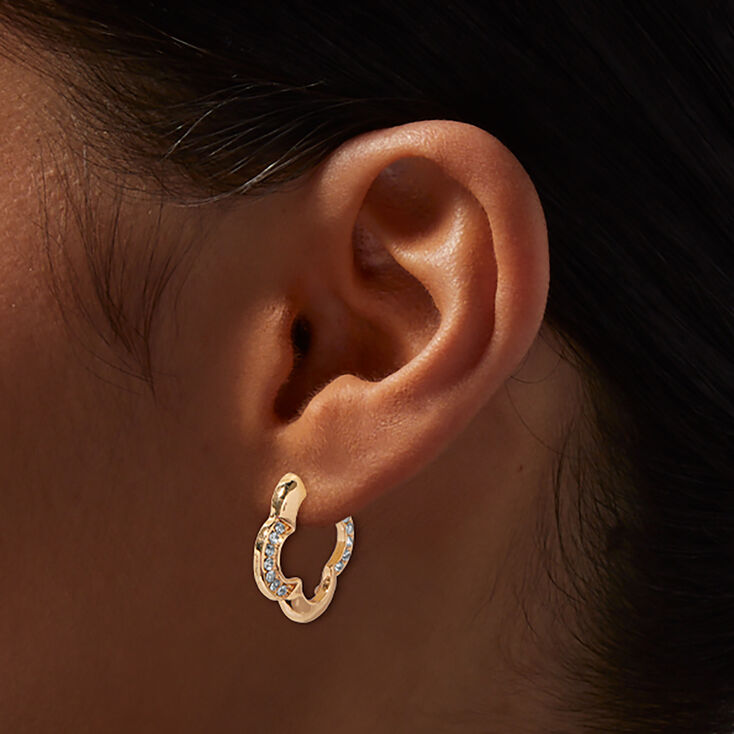 Gold-tone Crystal Pav&eacute; Clover Hoop Earrings,