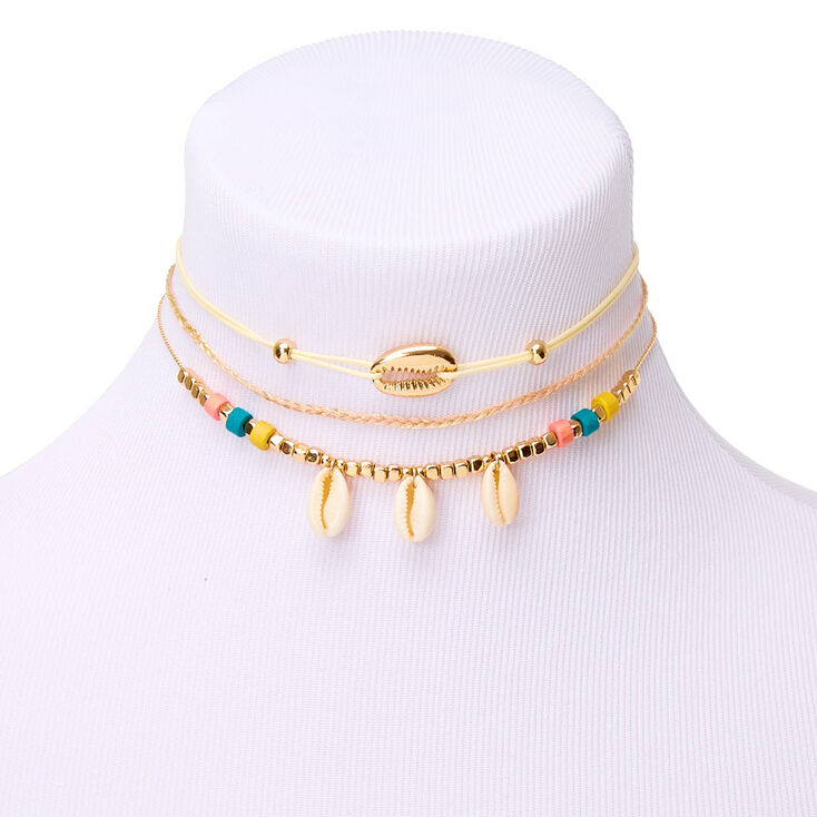Gold Tropical Cowrie Choker Necklaces - 3 Pack,