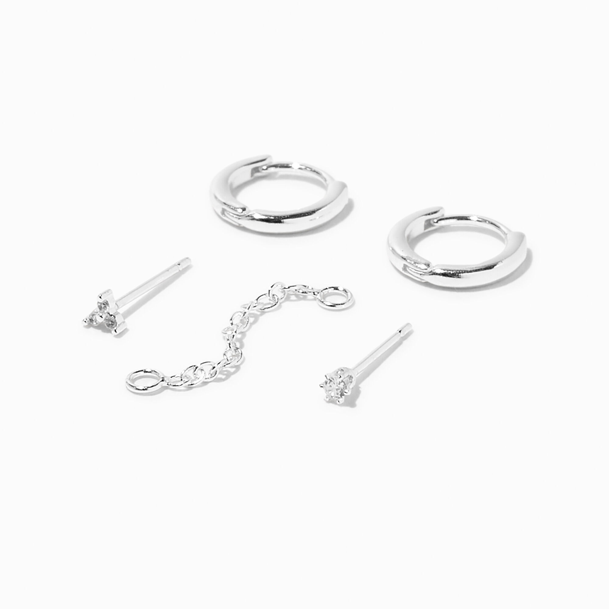 View C Luxe By Claires Plated Cubic Zirconia Hoop Stud Connector Chain Earring Set 5 Pack Silver information